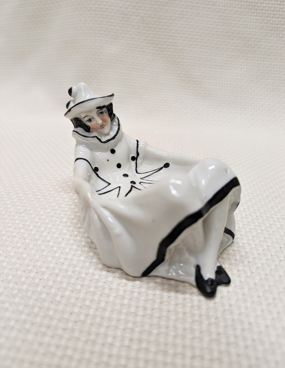 Antique Sitzendorf Porcelain Figural Pierrot Powder Puff Dish Etsy