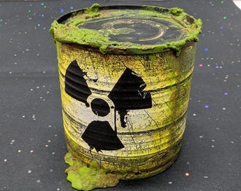 Leaking RADIOACTIVE WASTE Drum, Toxic and Corroded, Halloween Party Prop, Creepy Décor, 2.75", Buffet Table, Bar Decoration, Office Desk