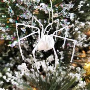 Handmade White Christmas Spider Ornament, Heavily Glittered, Xmas Spider Legend, European, Heirloom, Holiday Gift Under 20, Stocking Stuffer