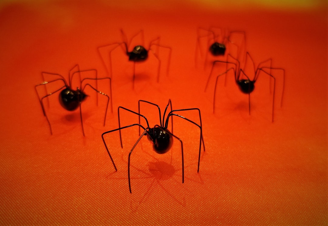 Handmade Black Widow Spiders Five Spiders Realistic Faux Black Widows