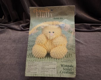 Chenille Fluffy Bunny, Wimpole Street Creations, Buddy Kit, CBKT-F, Complete Kit, Unopened, Retired, Yellow Chenille Rabbit, Needlework Kit