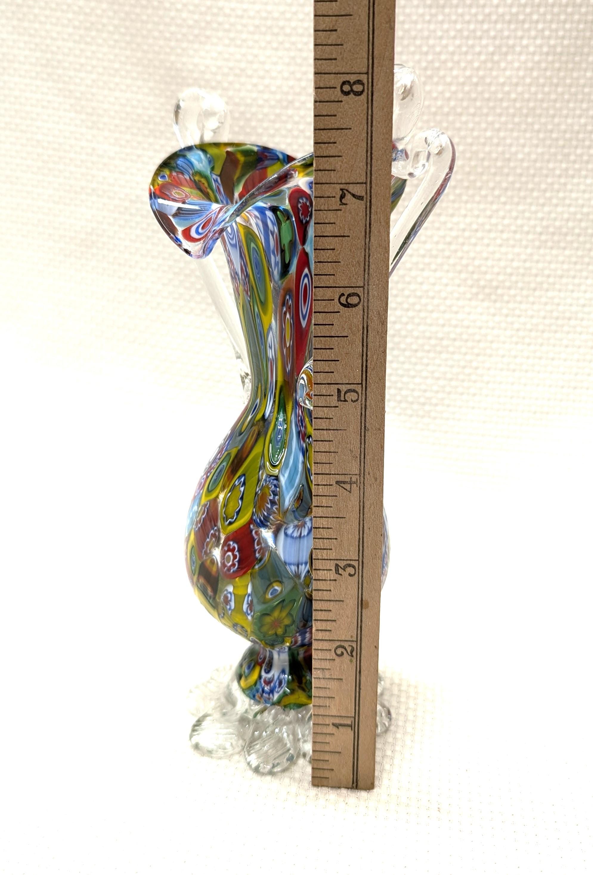 Murano Millefiori Art Glass Vase, San Marco, Petal Foot, Double