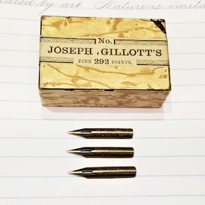 Joseph Gillott 292 Dip Pen Nibs, Set of 3, Fine Point Public Pen Nibs, Genuine Antique, Double Hand Grind, Calligraphy Supplies, Penmanship