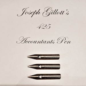 Set of Three Antique Joseph Gillott&#39;s 425 Accountants Pen Nibs, No. 425 Nib, Gillott Specialty Pen Nib, Calligraphy Pen Nib, Writing Pen Nib