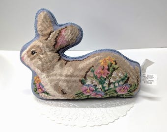 Lillian Vernon Needlepoint Bunny Rabbit Throw Pillow, Nursery, Easter, Shabby Chic