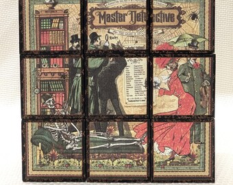 Sherlock Holmes Décor, Desk Cubes, 9 Block Picture Puzzle, Decorative Art Blocks, Halloween Game, Master Detective, Sherlock Gift, Table Top
