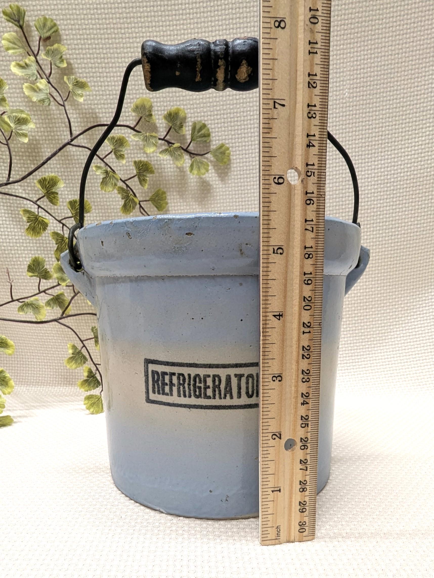Antique Red Wing Refrigerator Jar, Blue Tint Stoneware, Wire