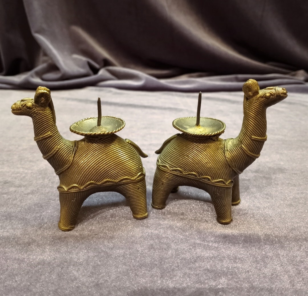Tribal Brass Camel Candle Holders Pair of Candlesticks Etsy