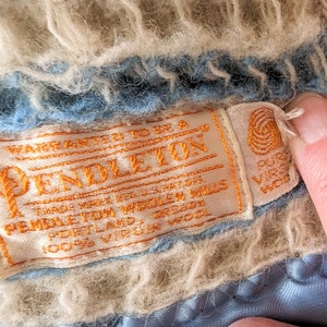 Pendleton Wool Blanket, Twin, Blue & White, Stripe Pattern, Waffle ...