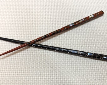 Vintage Chopsticks, Enameled Wood, Abalone Inlay, Chinese Red, Ebony Black, Hair Accessories, Oriental Accents Décor, Floral Arrangements