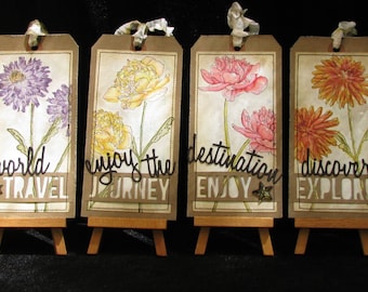 Greeting Card Tag, Tim Holtz CMS215, Flower Greeting Card, Floral Gift Tag, Wild Flower, Six Tag Set, Flower Garden Tags, Watercolor Tags