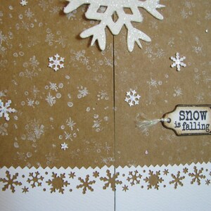Unique Handmade Handcrafted Christmas Cards Snowflakes on Brown Kraft Paper with Frosty Glitter