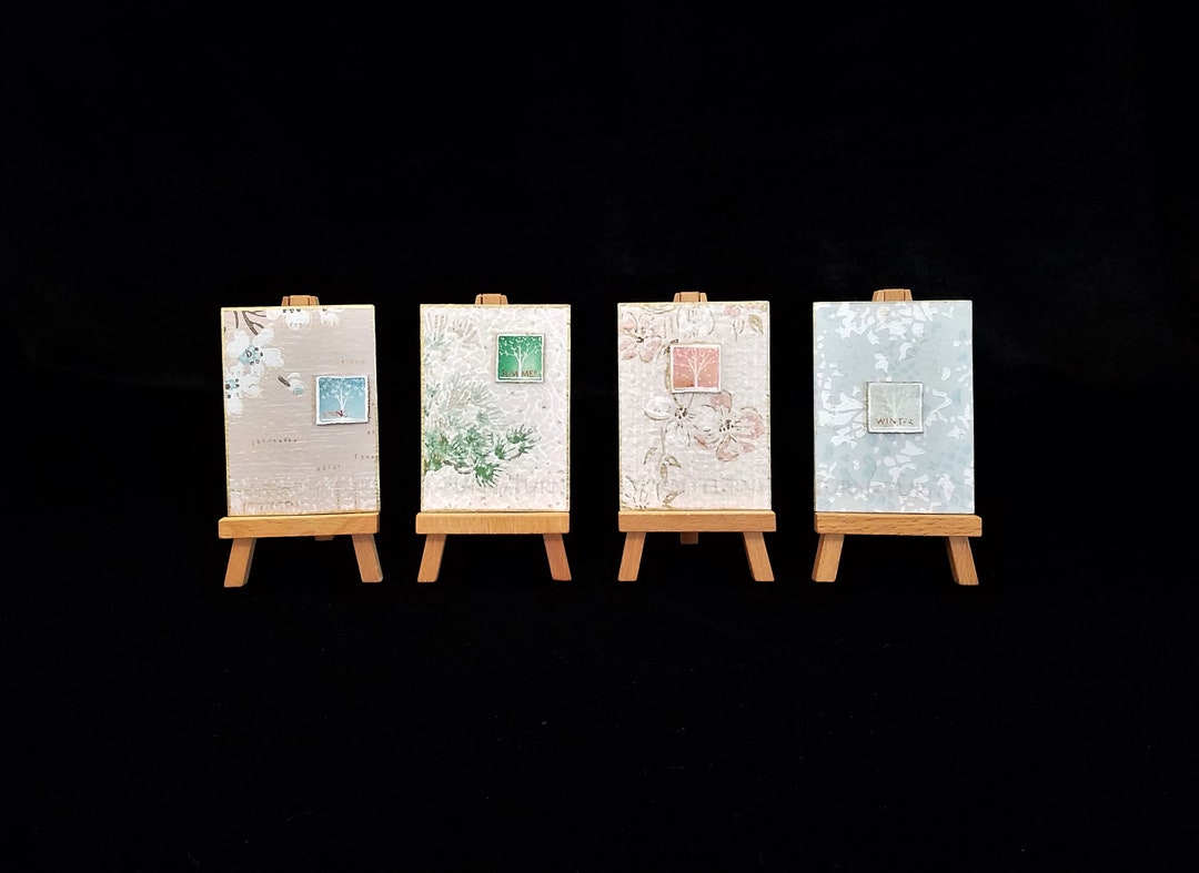 ATC Original Art 4 Seasons Collage, ACEO Four Card Set, Spring