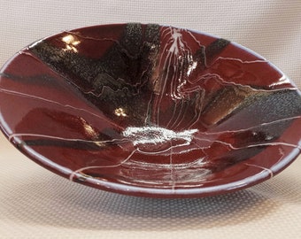 Hand Thrown Pottery, Maroon, Unique Artistic Deep Glaze, Artist Signed, Japanese, 10" Bowl, Decorative, Serving Bowl, Art Pottery
