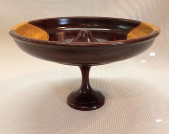 Hand Turned Two Toned Wood Pedestal Bowl, Light & Dark, Wooden, Large Bowl, 10 Inches Wide, 6 Inches Tall, Nut Bowl, Fruit Bowl, Sweet Bowl