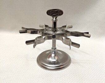 Achilles 1940s Single Wheel Rubber Stamp Holder, Holds 6 Stamps, Polished Aluminum, Craft Tool, Vintage Office Décor, Dark Academia Prop