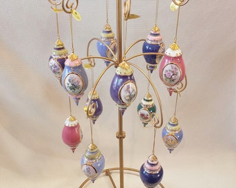 Bradford Editions, Lena Lui's, Forever Flowers, Porcelain Ornaments, Set of 12, Includes Freestanding Metal Rack, Easter, Spring Decorations