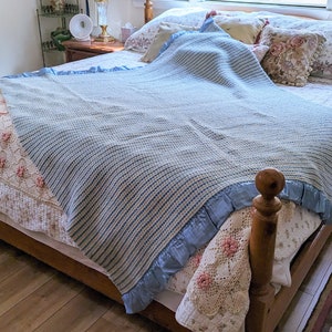 Pendleton Wool Blanket, Twin, Blue & White, Stripe Pattern, Waffle ...