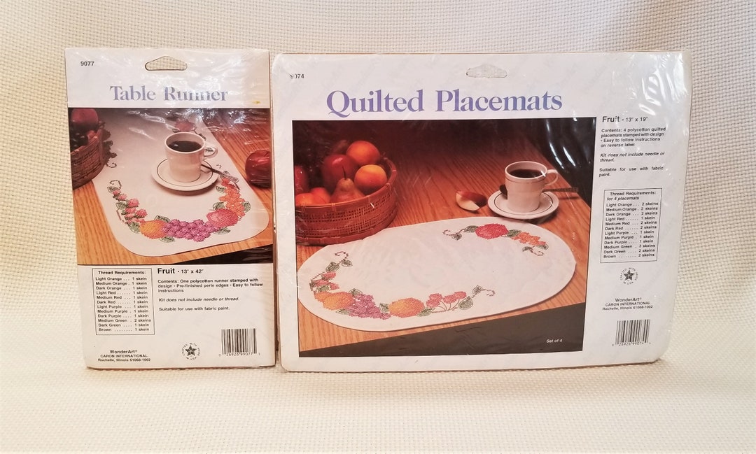 Stamped Cross Stitch Kits for 1 Table Runner and 4 Quilted Placemats