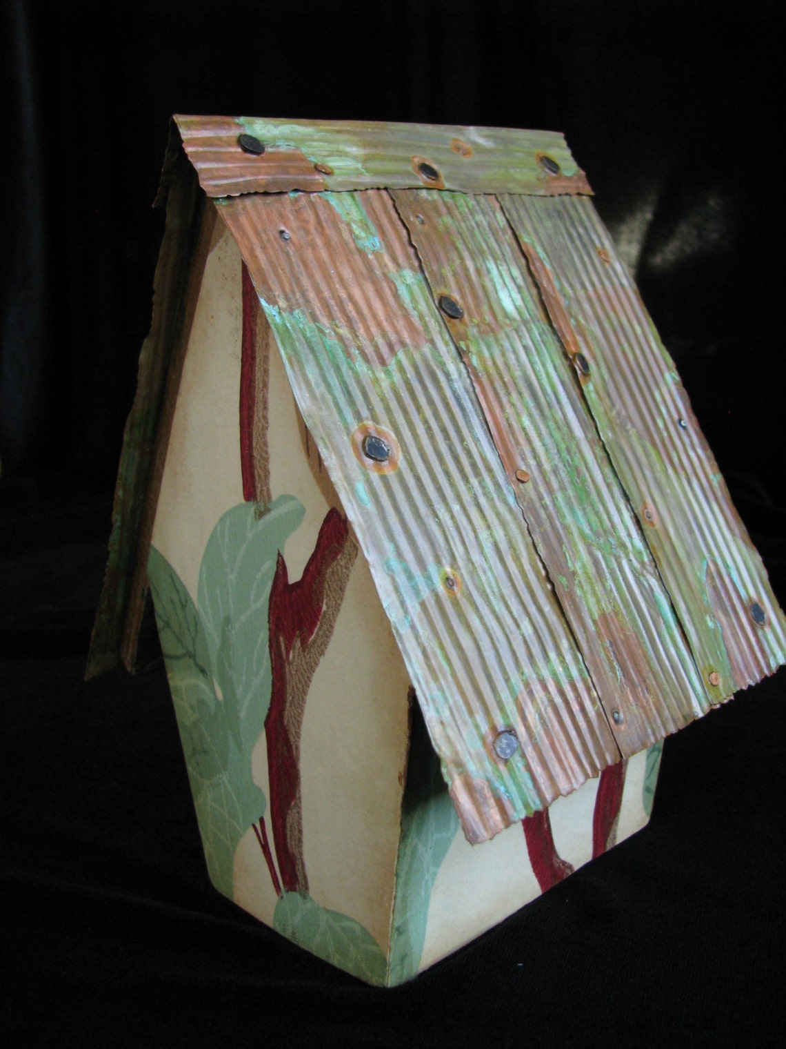 Vintage Wallpaper Altered Art Bird House Medium Size with | Etsy