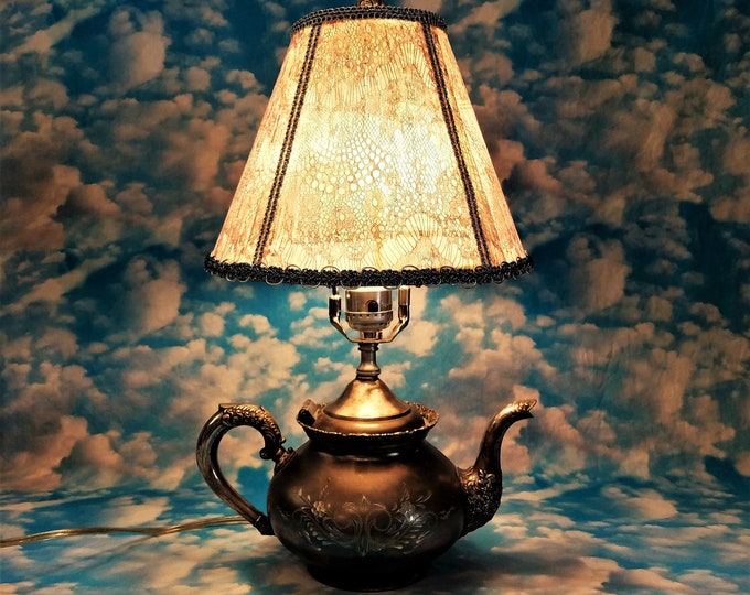 Upcycled Antique Silver Teapot Lamp 16 Shabby Chic Etsy