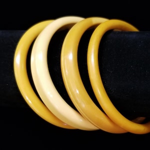 Vintage Bakelite Butterscotch Bangle Set, 4 Art Deco Bakelite Bangles, 3 Cream and 1 Marble Butterscotch Bakelite Bracelets, Tested Genuine