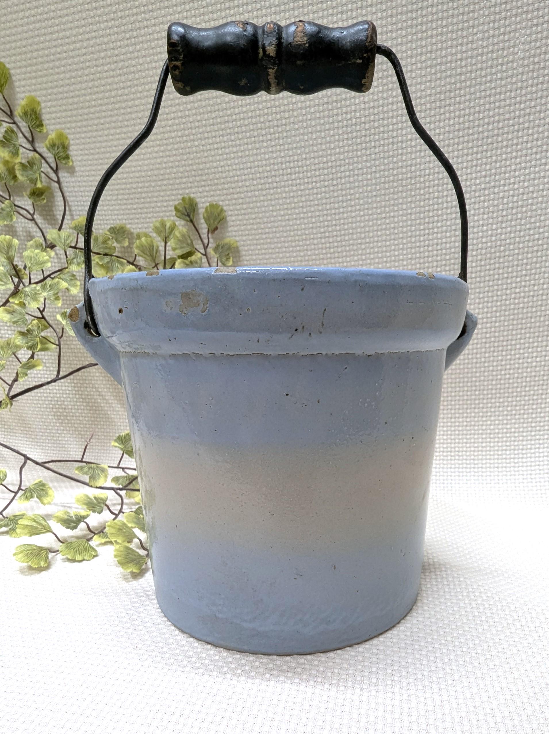 Antique Red Wing Refrigerator Jar, Blue Tint Stoneware, Wire