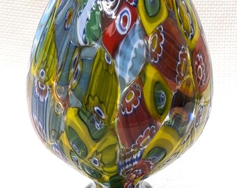 Murano Millefiori Art Glass Vase, San Marco, Petal Foot, Double