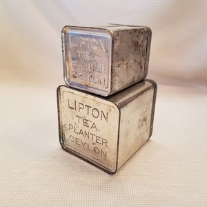 Vintage Lipton Planter Ceylon Tea Tins, Graduated Pair, One Larger, One Smaller, Stackable, Shabby Chic, Boho Decor, Farmhouse Decor, c1930s