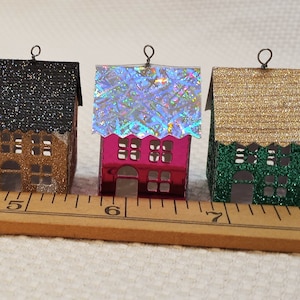 10 Miniature Putz House Kit, (K3) Unassembled, DIY, Includes Instructions, Glossy Foil Cardstock, Holiday Colors, Ornaments, Village Décor