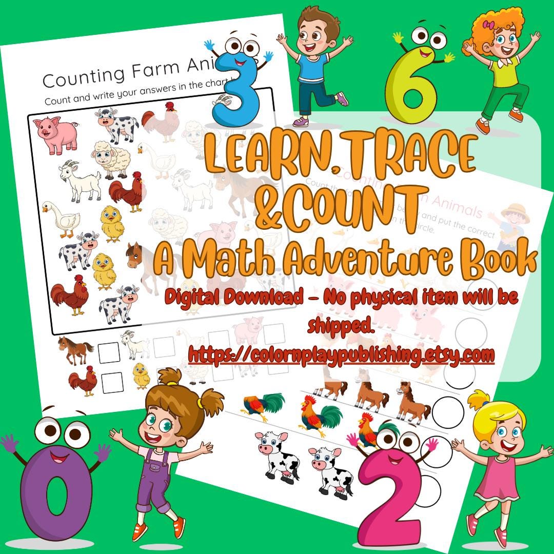Learn, Trace and Count Farm Animals Activity Book counting Farm