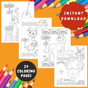 Libro para colorear de animales de granja: páginas para colorear imprimibles con temas de granja para niños / Libro de actividades divertido sobre animales de granja para niños en edad preescolar
