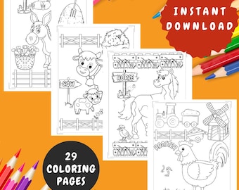 Libro para colorear de animales de granja: 29 páginas imprimibles para niños (PDF)