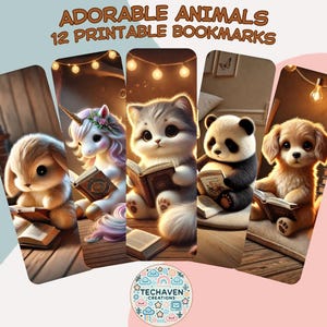 12 Cute Animals Printable Bookmarks | Digital Download JPG - PNG - PDF Bookmark Set| Bookmark sublimation | Cute bookmark set | Gift