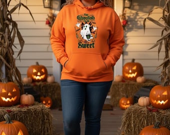 Too Ghoulish to Be Sweet Halloween Hoodie - Unisex Cozy Sweatshirt, Cute Ghost Design, Spooky Season Gift, Fall Comfort Wear