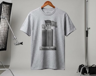 9/11 Twin Towers Memorial Tee | Never Forget, American Flag