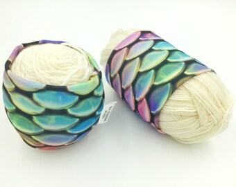 Iridescent mermaid dragon scales yarn hugger, yarn coat, yarn bowl, skein coat, knitting notion, crochet notion, yarn storage, yarn wrap