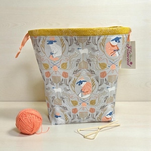Sweater Sack: Sheep Making Sweaters Pattern Project Bag, Yarn, Knitting and Crochet storage with Zipper Pouch