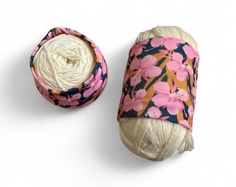 Standard Yarn Hugger: Fireweed Blossoms on Blue Pattern Jersey Knit Skein Coat, Yarn Holder