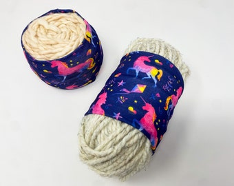 Bright unicorn large yarn hugger, yarn wrap, portable yarn bowl, husky hugger, knitting notion, storage, yarn sleeve gift for knitter