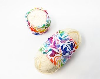 Rainbow dragons yarn hugger, yarn coat, yarn bowl, skein coat, knitting notion, crochet notion, yarn storage, yarn wrap, yarn sleeve