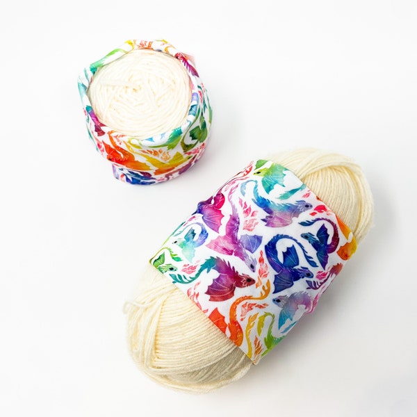 Rainbow dragons yarn hugger, yarn coat, yarn bowl, skein coat, knitting notion, crochet notion, yarn storage, yarn wrap, yarn sleeve