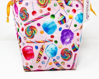 Scarf Sack: Cotton Candy Pattern Project Bag, Yarn, Knitting and Crochet storage with Zipper Pouch