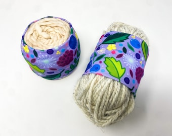 Husky Size Yarn Hugger: Alaska Wildflower on Purple Pattern, Portable Yarn Bowl, Knitting Notion