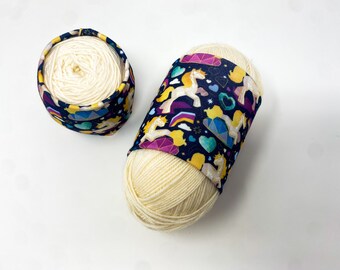 Standard Yarn Hugger: Prismatic Unicorn and Gems Pattern Jersey Knit Skein Coat, Crochet Knitting Notion