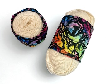 Standard Yarn Hugger: Rainbow dragons on black background knitting crochet notion