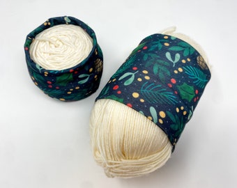 Spruce and berries holiday yarn hugger, yarn coat, yarn bowl, skein coat, knitting notion, crochet notion, yarn storage, yarn wrap