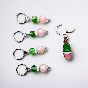 Cactus charm with matching beads stitch markers, beaded charm, knitter gift, luxury knitting notion, ready to ship, crochet image 2