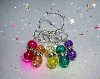 Beaded Stitch Markers: Yarn Ball Charm, Knitter Gift, Set of 5