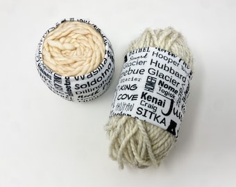 Husky Size Yarn Hugger: Alaska Town Names Pattern Bulky Yarn Sleeve